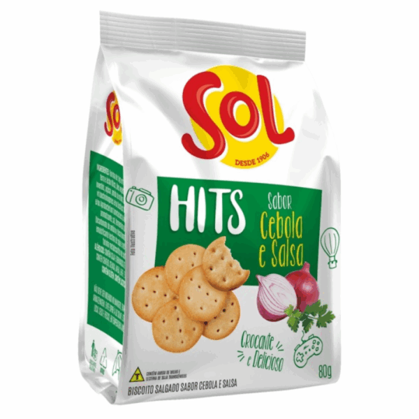 Biscoito Salgado  Sabor Cebola E Salsa Sol Hits 80g